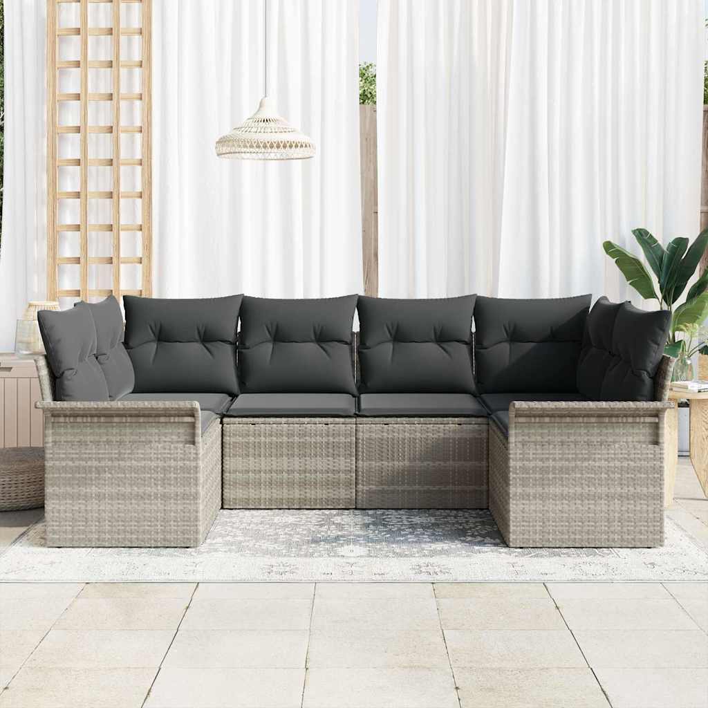 Conjunto de sofá de jardín 6 pcs Gris Claro Poliratán