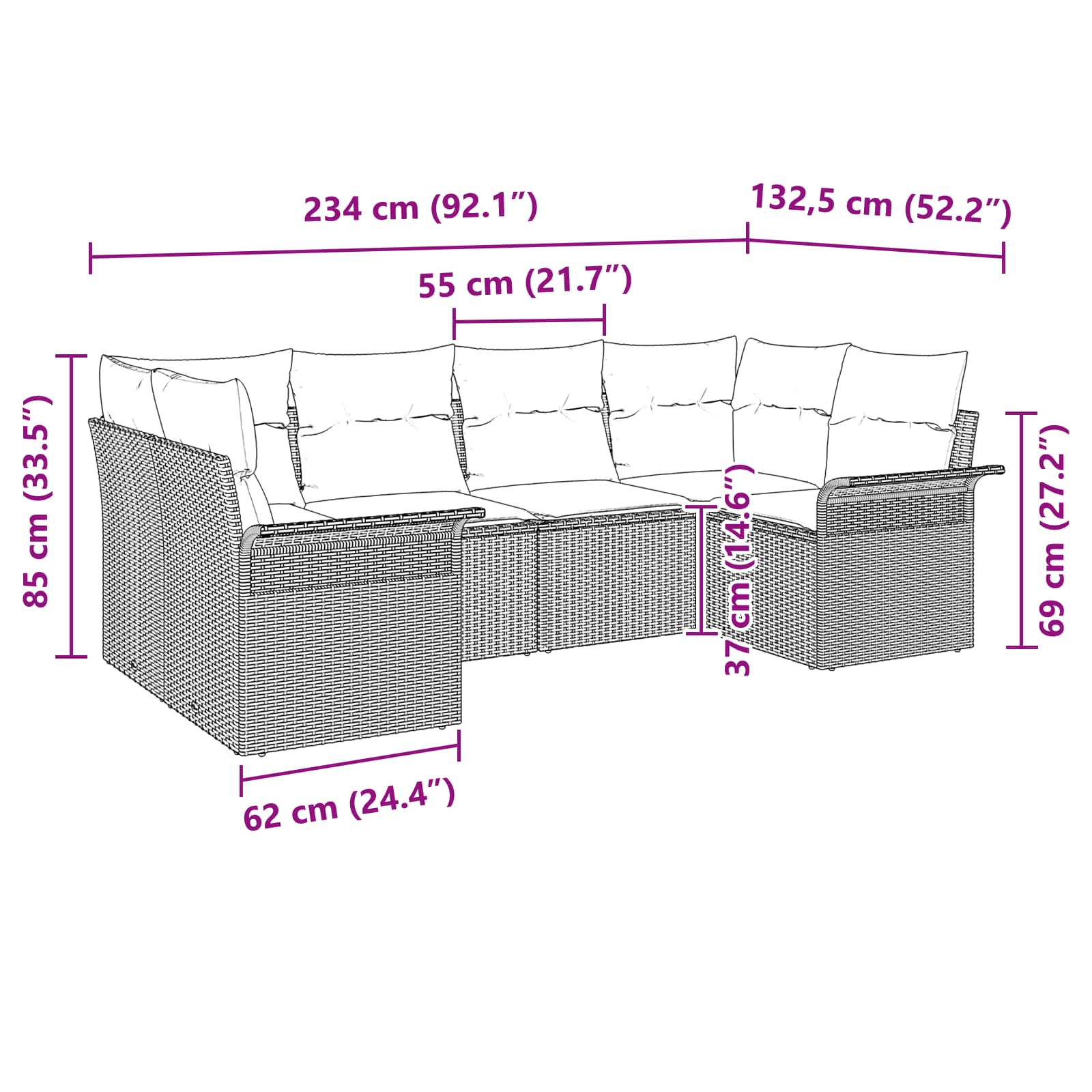 Conjunto de sofá de jardín 6 pcs Gris Poliratán
