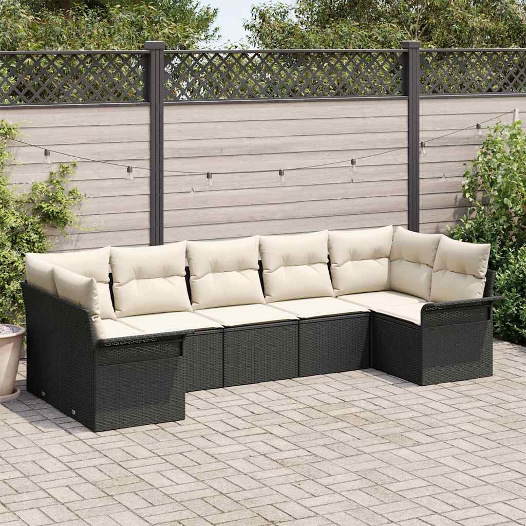 Conjunto de sofá de jardín 3 pcs Beige y blanco Poliratán