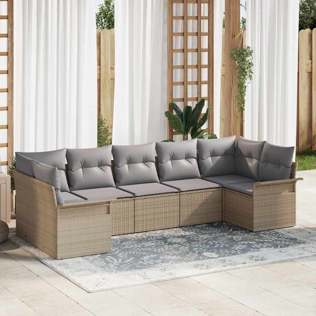 Conjunto de sofá de jardín 3 pcs Beige y blanco Poliratán