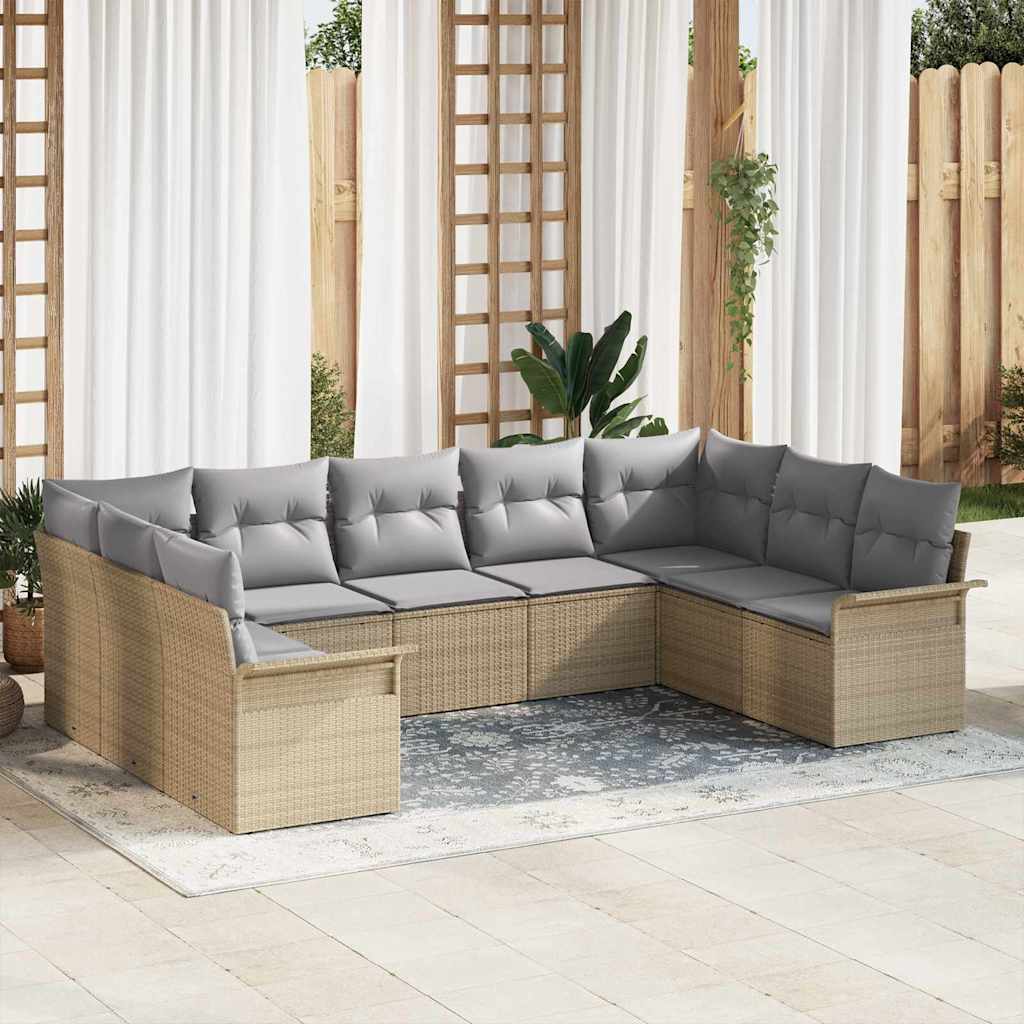 Conjunto de sofá de jardín 10 pcs Beige ratán sintético