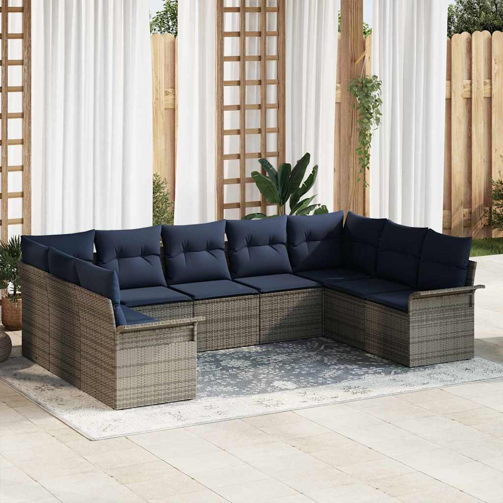 Conjunto de sofá de jardín 9 pcs Gris Claro ratán sintético