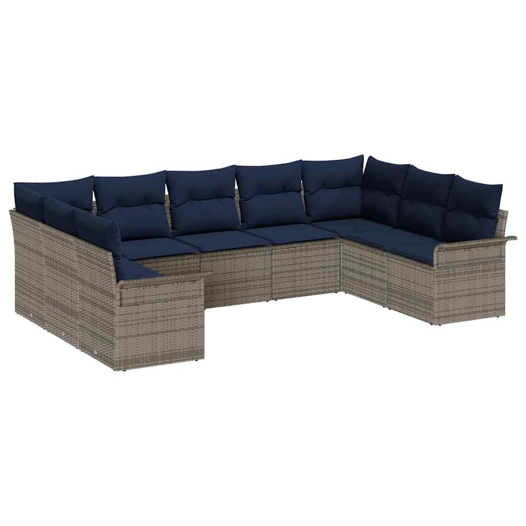 Conjunto de sofá de jardín 9 pcs Gris Claro ratán sintético