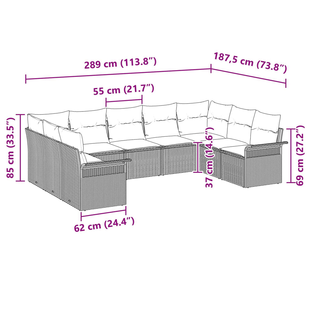 Conjunto de sofá de jardín 9 pcs Gris Claro ratán sintético