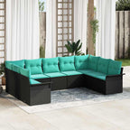 Conjunto de sofá de jardín 9 pcs Negro ratán sintético