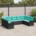 Conjunto de sofá de jardín 9 pcs Negro ratán sintético