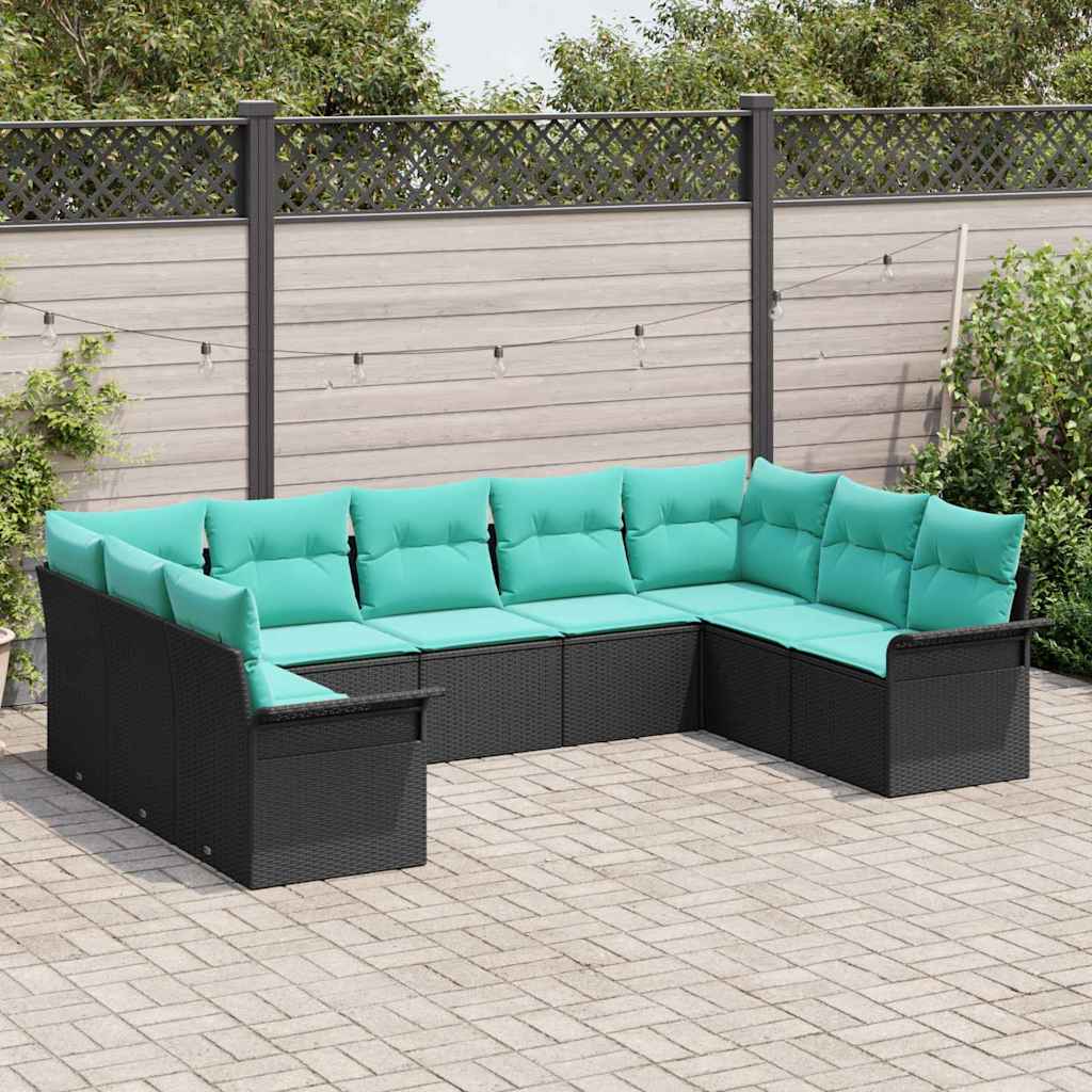 Conjunto de sofá de jardín 9 pcs Negro ratán sintético