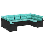 Conjunto de sofá de jardín 9 pcs Negro ratán sintético