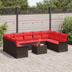 Conjunto de sofá de jardín con cojín 10 pcs Marrón Poliratán