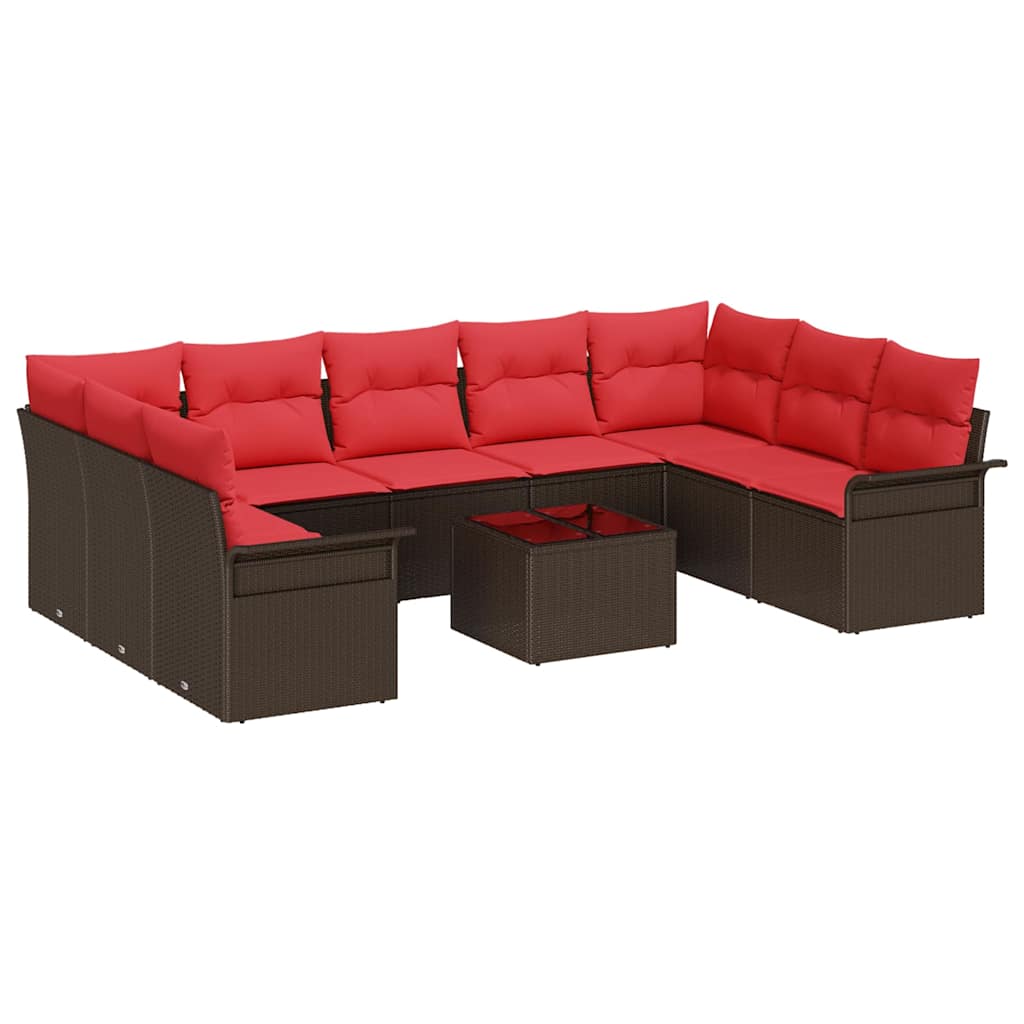 Conjunto de sofá de jardín con cojín 10 pcs Marrón Poliratán
