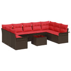 Conjunto de sofá de jardín con cojín 10 pcs Marrón Poliratán