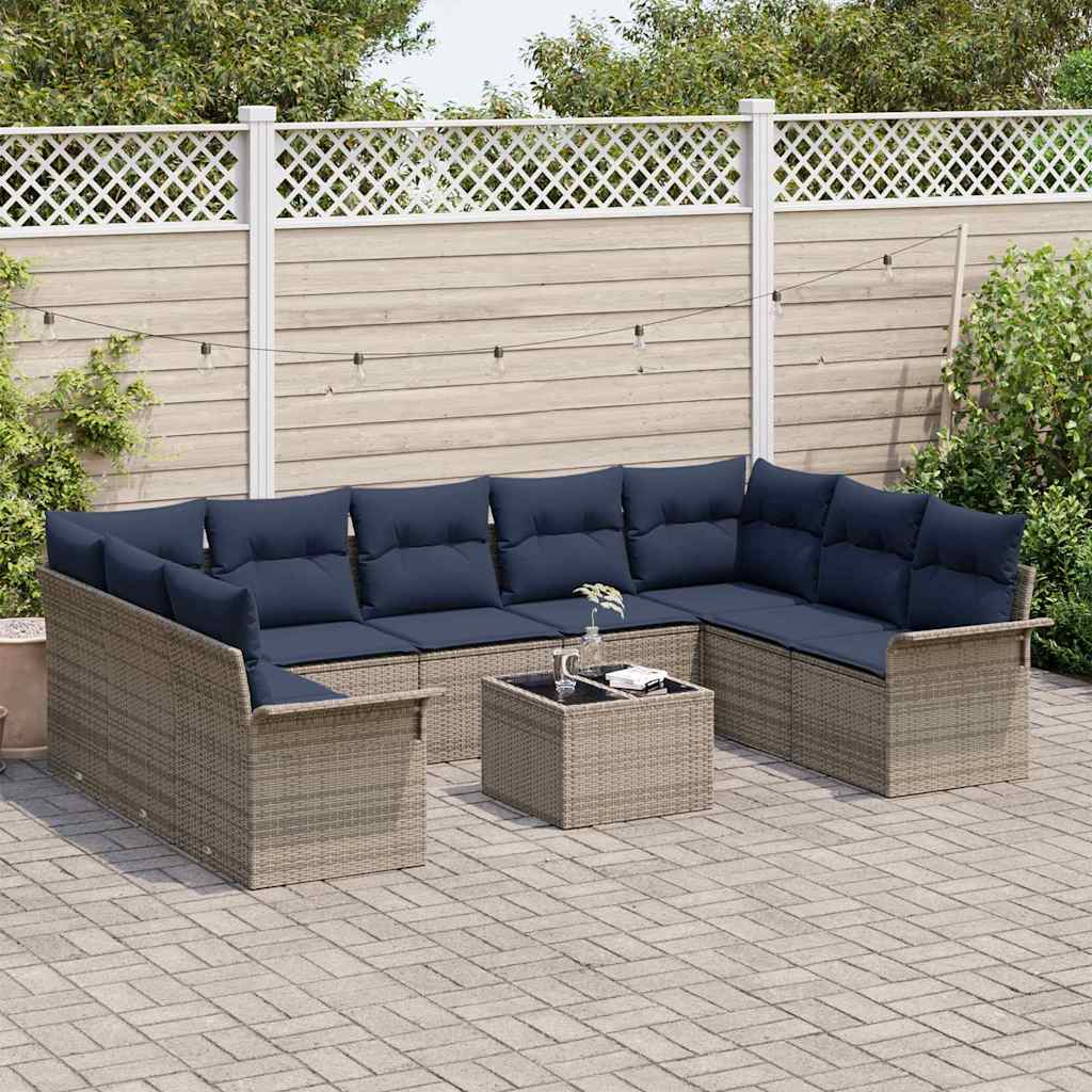 Conjunto de sofá de jardín 10 pcs Gris ratán sintético