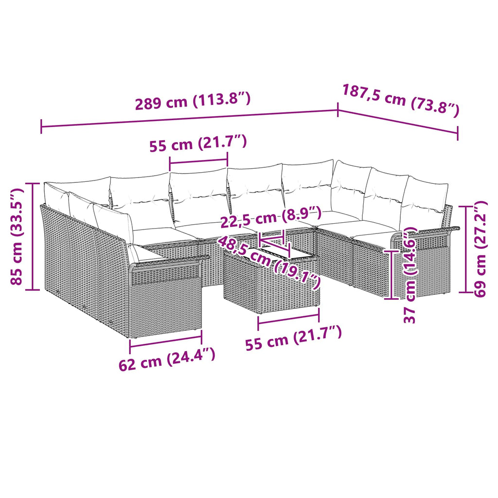 Conjunto de sofá de jardín 10 pcs Gris ratán sintético