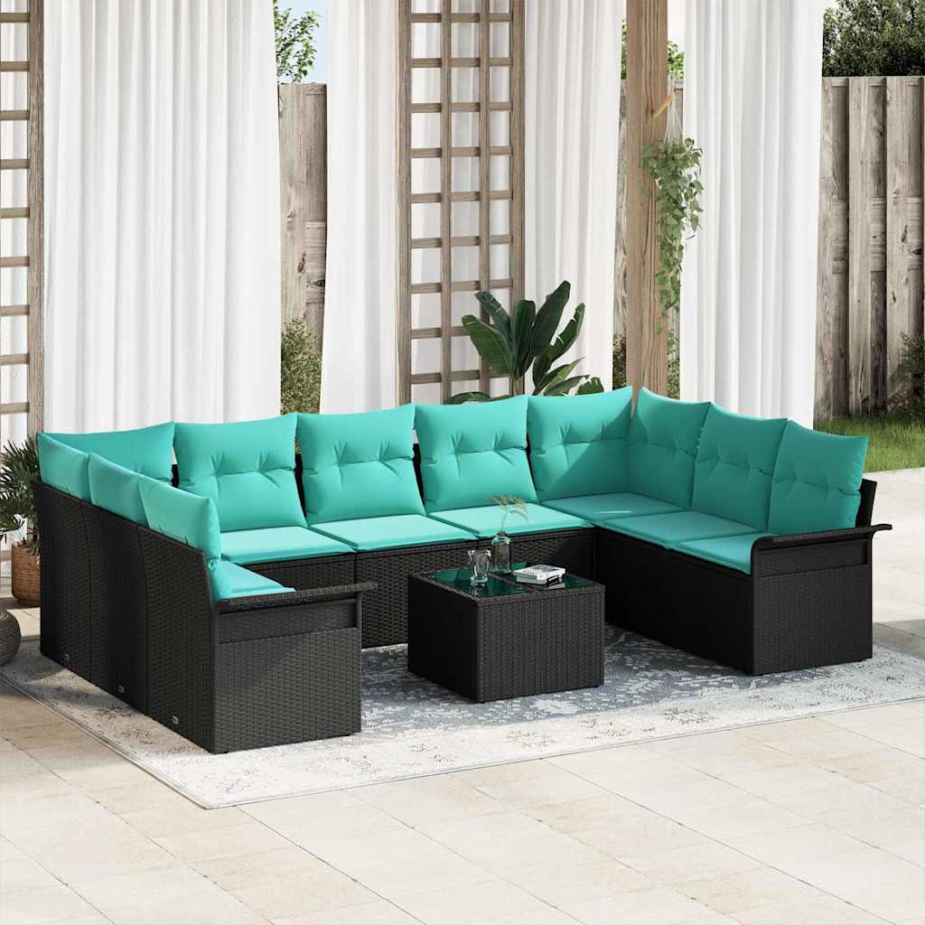 Conjunto de sofá de jardín con cojín 10 pcs Marrón Poliratán