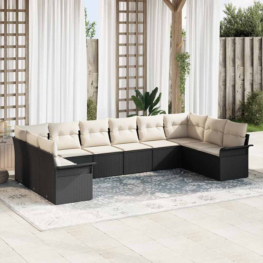 Conjunto de sofá de jardim 10 pcs Bege vime sintético