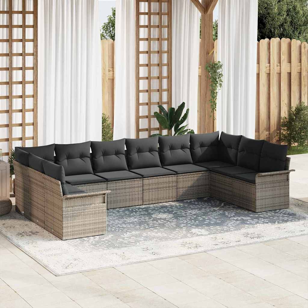 Conjunto de sofá de jardim 10 pcs Bege vime sintético