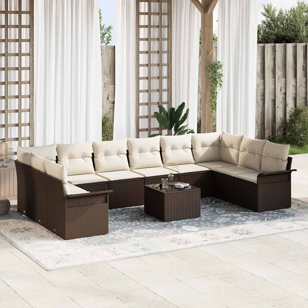 Conjunto de sofá de jardim 10 pcs Bege vime sintético