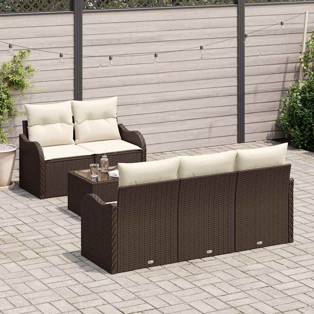Conjunto de sofá de jardín con cojín 6 pcs Marrón y crema