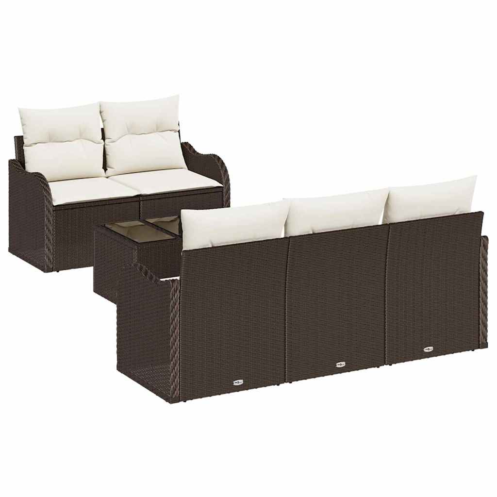 Conjunto de sofá de jardín con cojín 6 pcs Marrón y crema