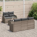 Conjunto de sofá de jardín 6 pcs Gris Poliratán, Acero y Vidrio
