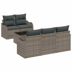 Conjunto de sofá de jardín 6 pcs Gris Poliratán, Acero y Vidrio