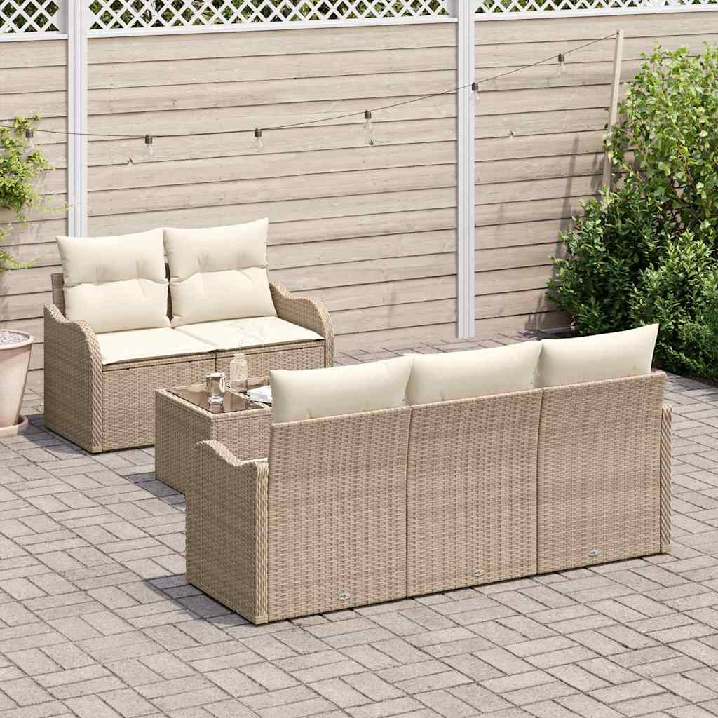 Conjunto de sofá de jardín con cojín Manual 6 pcs Beige y Crema