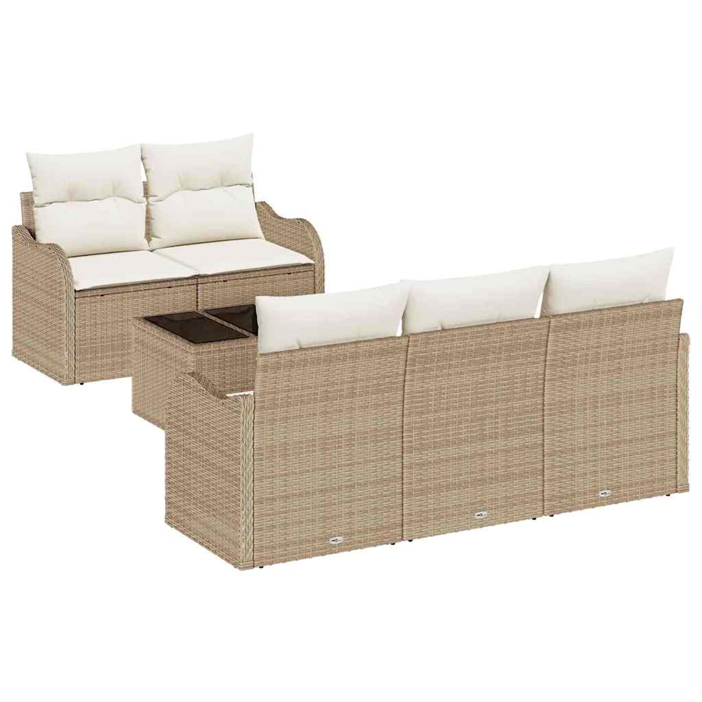 Conjunto de sofá de jardín con cojín Manual 6 pcs Beige y Crema