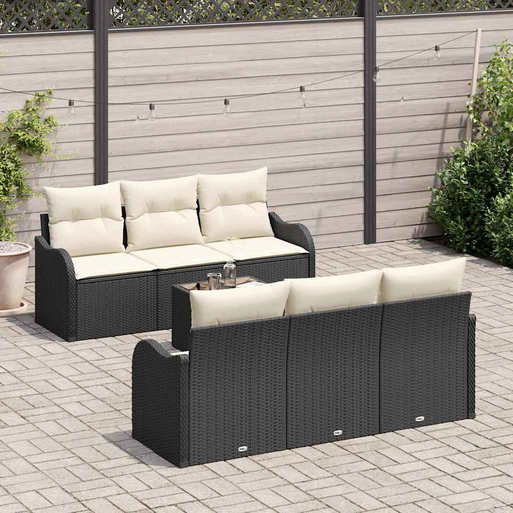 Conjunto de sofá de jardín con cojín 7 pcs Negro y crema