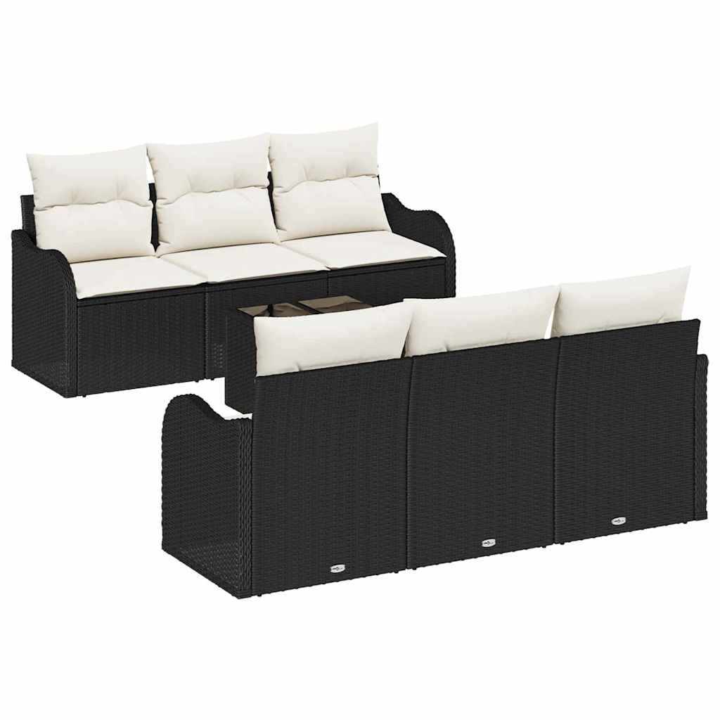 Conjunto de sofá de jardín con cojín 7 pcs Negro y crema