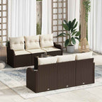 Conjunto de sofá de jardín con cojín 7 pcs Marrón y crema
