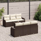 Conjunto de sofá de jardín con cojín 7 pcs Marrón y crema