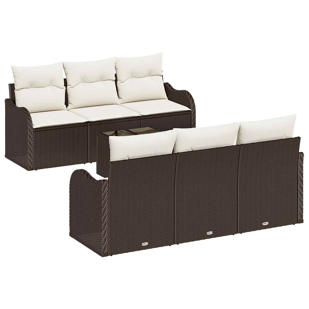 Conjunto de sofá de jardín con cojín 7 pcs Marrón y crema