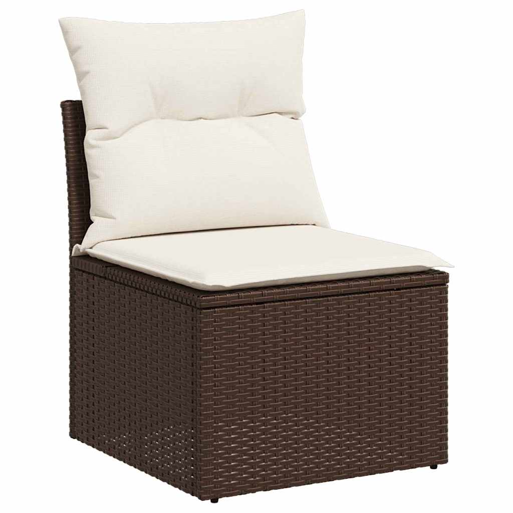 Conjunto de sofá de jardín con cojín 7 pcs Marrón y crema