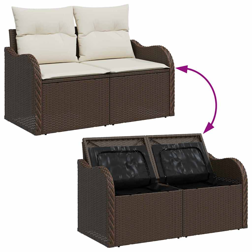 Conjunto de sofá de jardín con cojín 7 pcs Marrón y crema