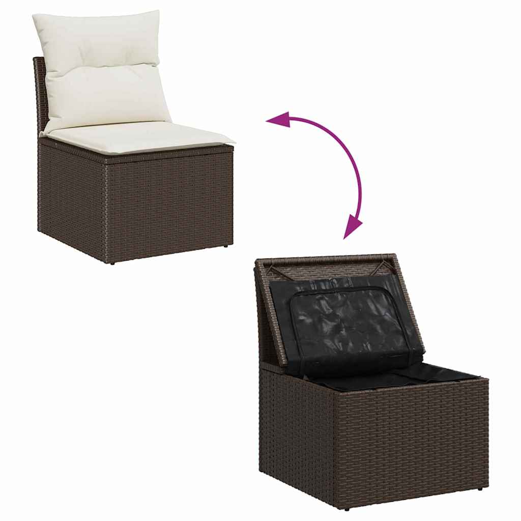 Conjunto de sofá de jardín con cojín 7 pcs Marrón y crema