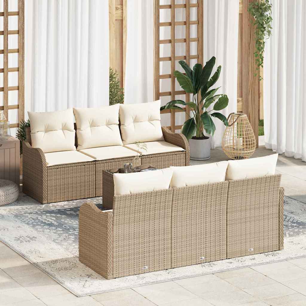 Conjunto de sofá de jardín con cojín 7 pcs Beige y Crema