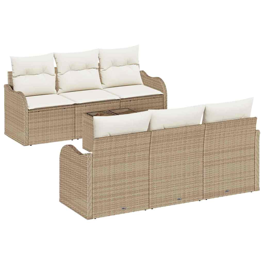 Conjunto de sofá de jardín con cojín 7 pcs Beige y Crema