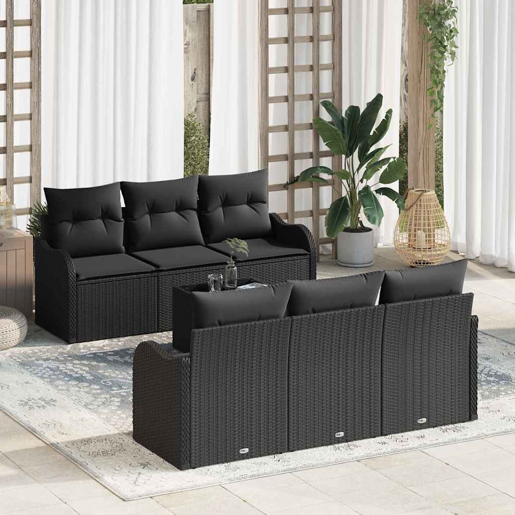 Conjunto de sofá de jardín con cojín 9 pcs Negro Poliratán