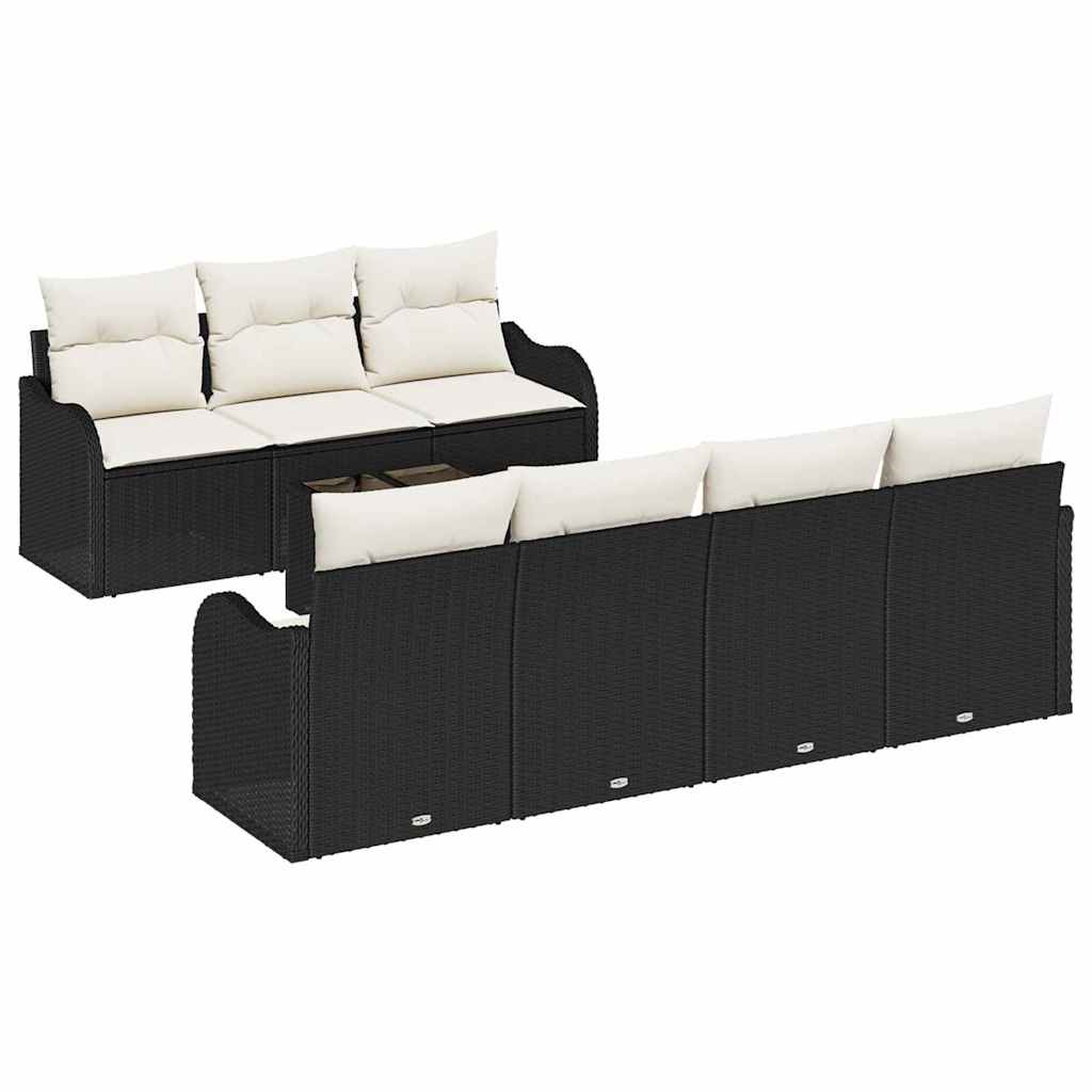 Conjunto de sofá de jardín con cojín 8 pcs Negro y crema