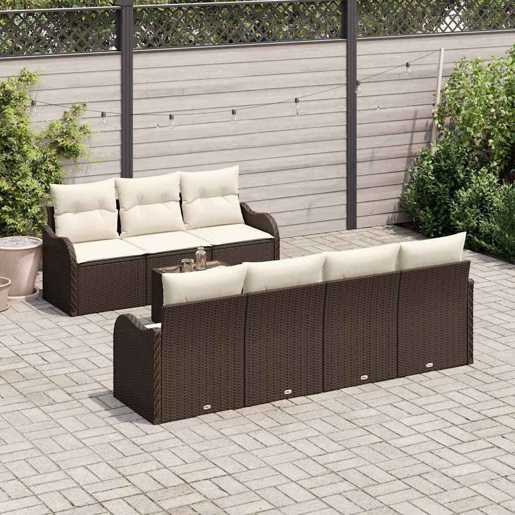Conjunto de sofá de jardín con cojín 8 pcs Marrón y crema