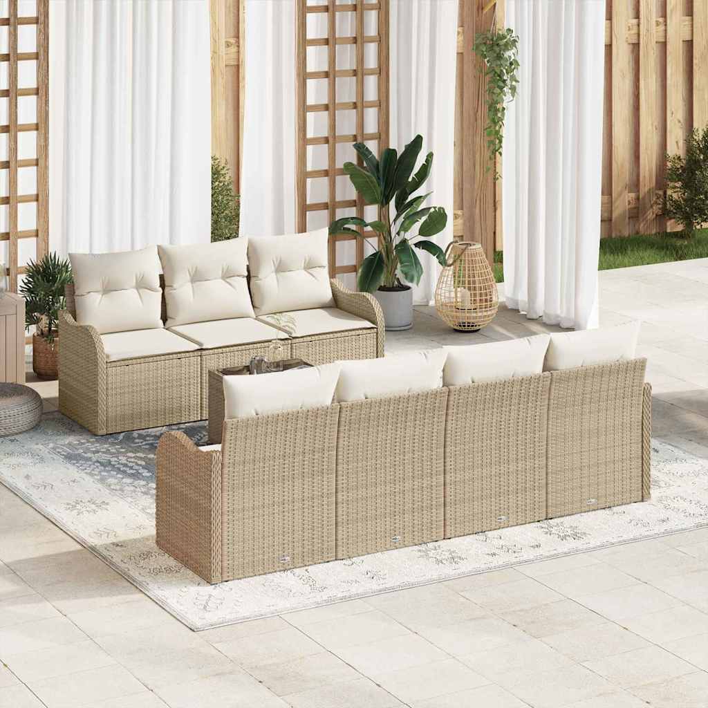 Conjunto de sofá de jardín con cojín 8 pcs Beige y Crema