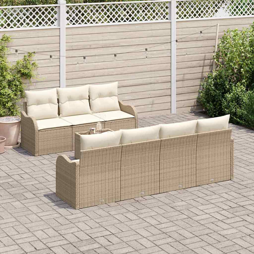 Conjunto de sofá de jardín con cojín 8 pcs Beige y Crema