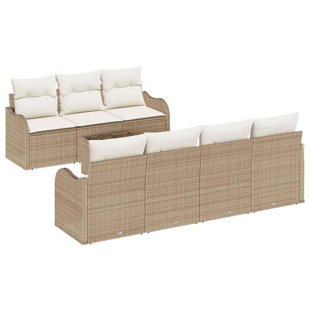 Conjunto de sofá de jardín con cojín 8 pcs Beige y Crema