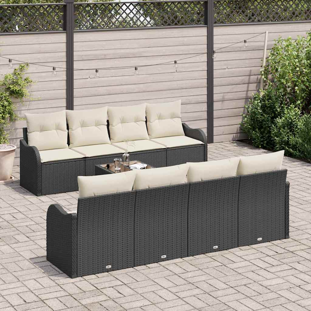 Conjunto de sofá de jardín con cojín 9 pcs Negro y crema