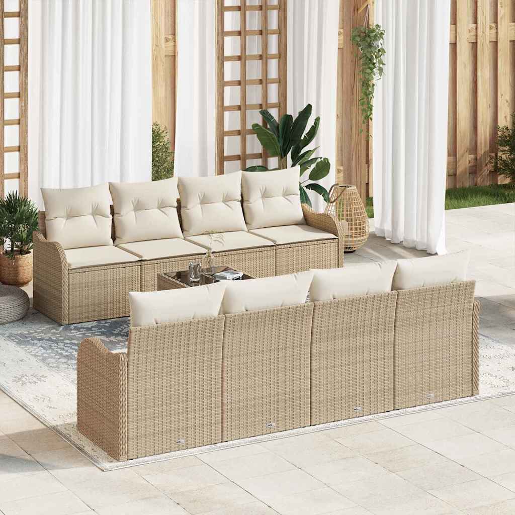 Conjunto de sofá de jardín con cojín 9 pcs Beige y Crema