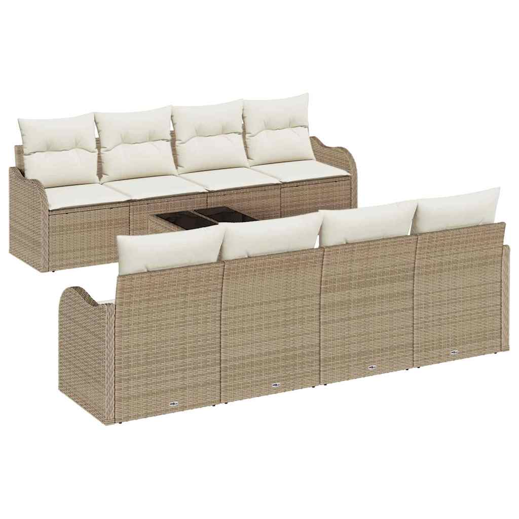Conjunto de sofá de jardín con cojín 9 pcs Beige y Crema