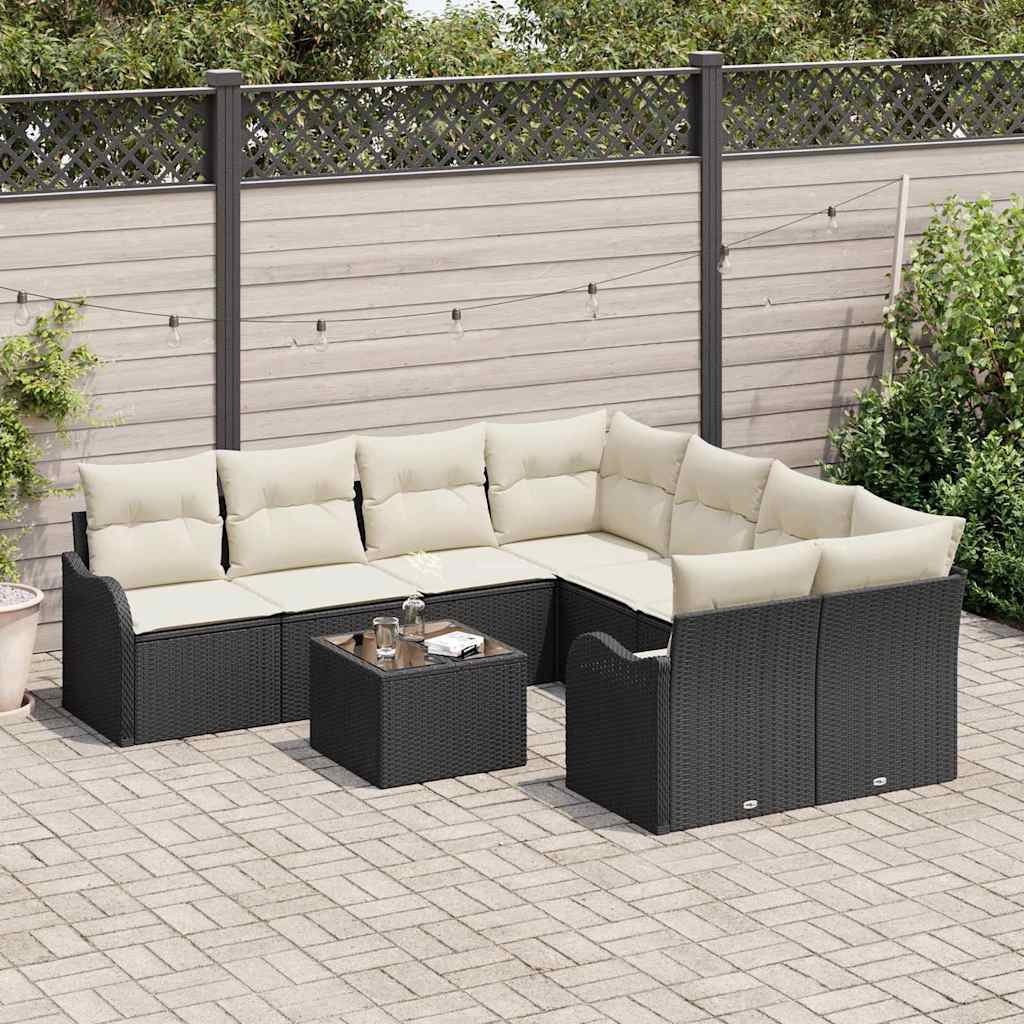 Conjunto de sofá de jardín con cojín 9 pcs Negro y crema