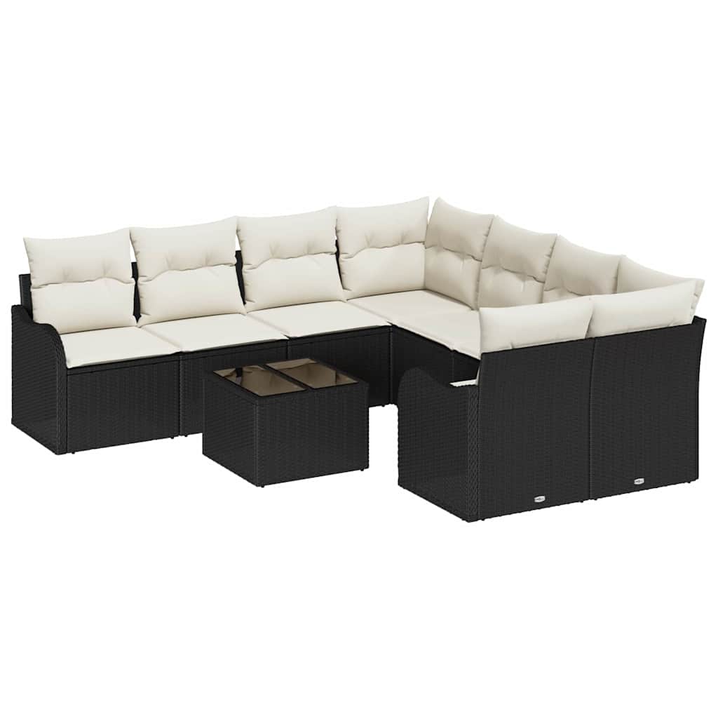 Conjunto de sofá de jardín con cojín 9 pcs Negro y crema