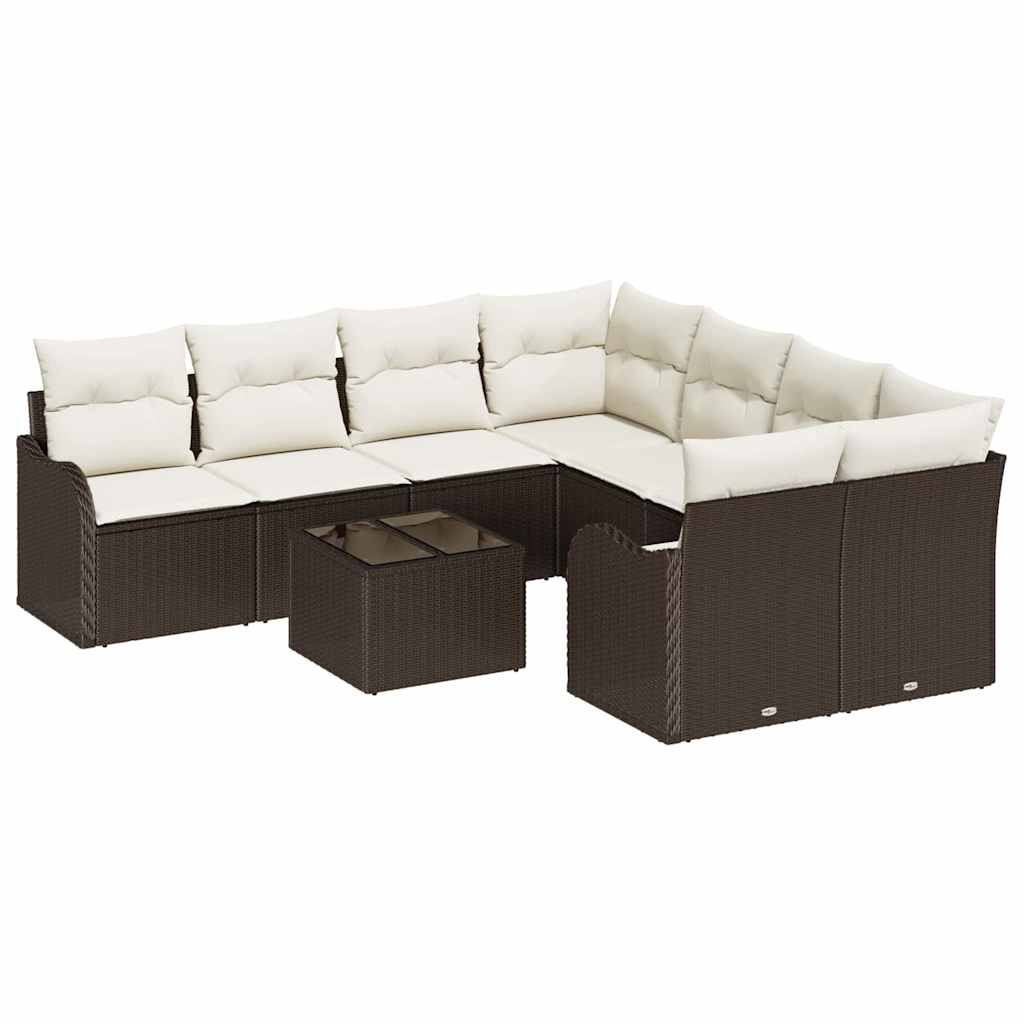 Conjunto de sofá de jardín con cojín 9 pcs Marrón y crema