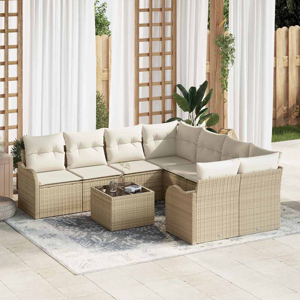 Conjunto de sofá de jardín con cojín 9 pcs Beige y Crema